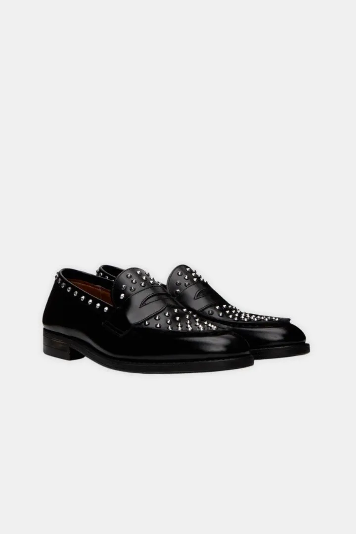 Luis Black Studded Loafers