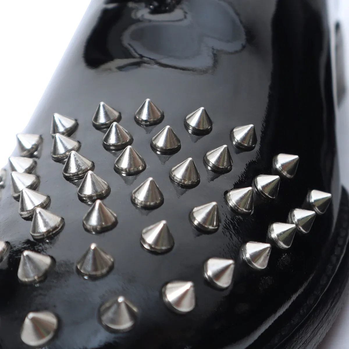 Men's Black Patent Leather Shoes with Studded Toe by Brune & Bareskin