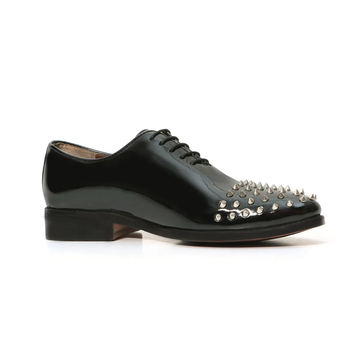 Men's Black Patent Leather Shoes with Studded Toe by Brune & Bareskin