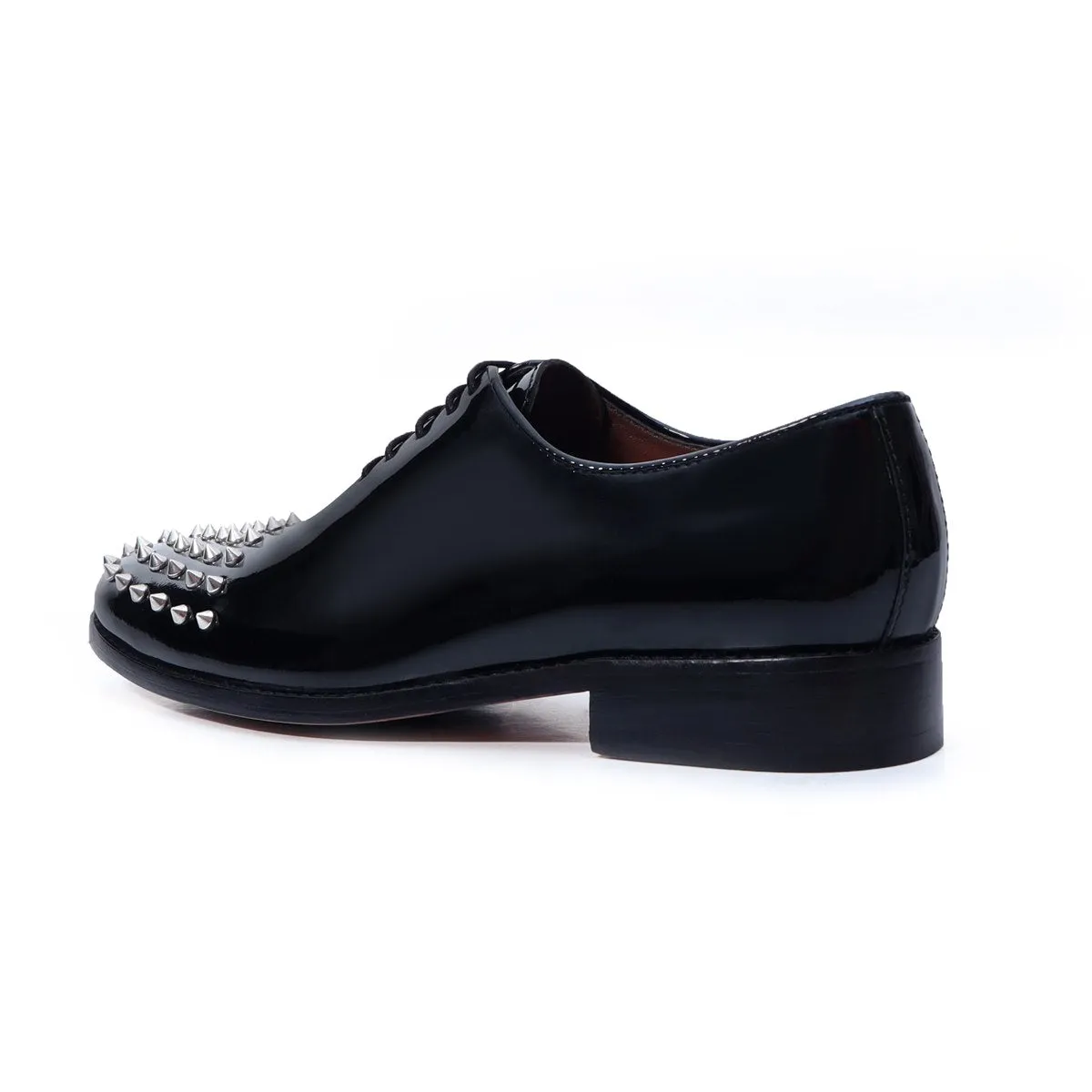 Men's Black Patent Leather Shoes with Studded Toe by Brune & Bareskin