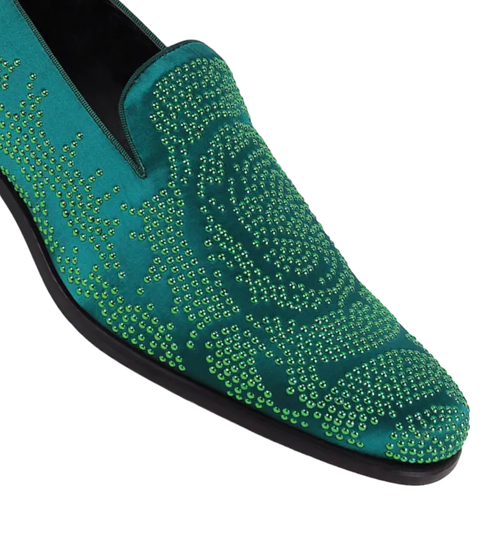 Men's Hunter Green Velvet Loafer Slip-on Fancy Style