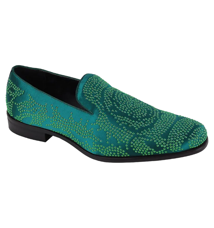 Men's Hunter Green Velvet Loafer Slip-on Fancy Style