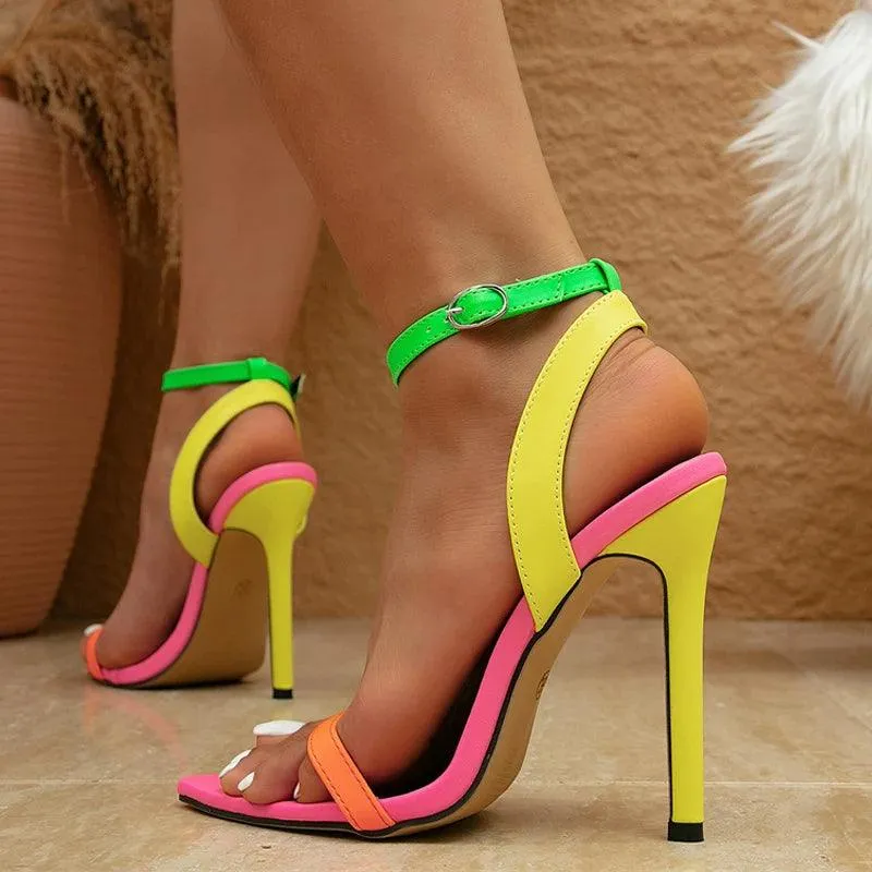 Mixed Colors Summer Stiletto Sandals