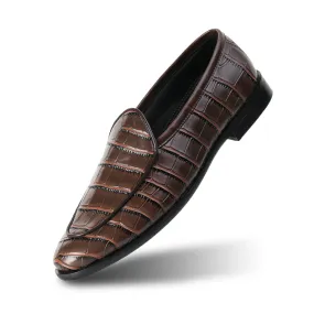 Monkstory Minimal Croc-Effect Slip-Ons - Brown