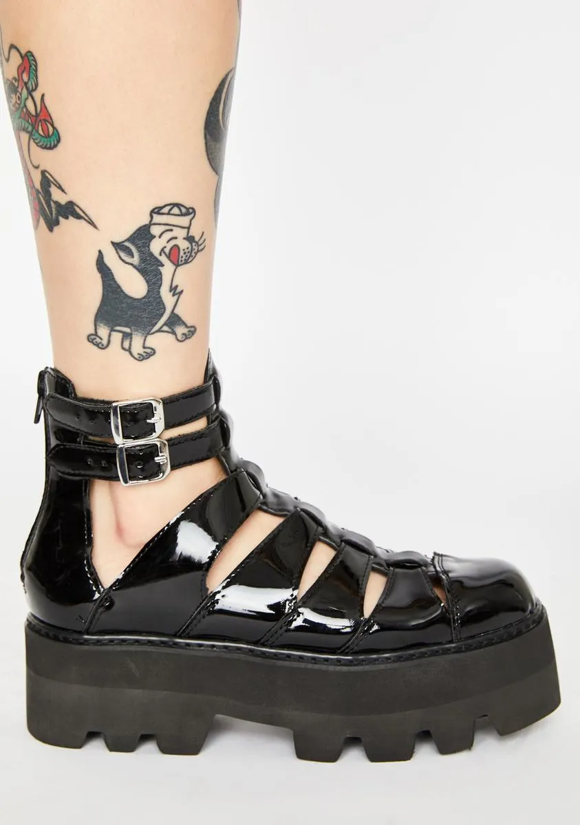 Patent Gladiator Dino Lug Sandals