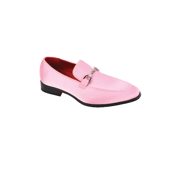 Pink Men's Elegant Formal Satin Material Slip-On Loafer Shoes Sliver Buckle