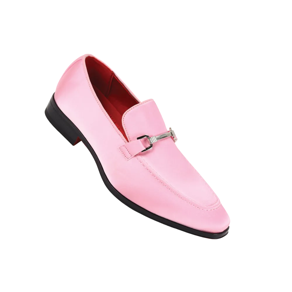 Pink Men's Elegant Formal Satin Material Slip-On Loafer Shoes Sliver Buckle