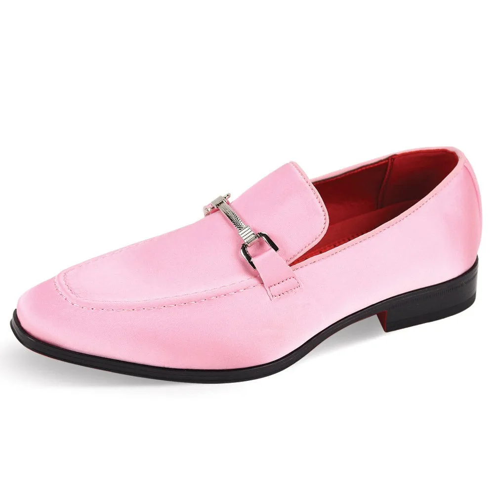 Pink Men's Elegant Formal Satin Material Slip-On Loafer Shoes Sliver Buckle