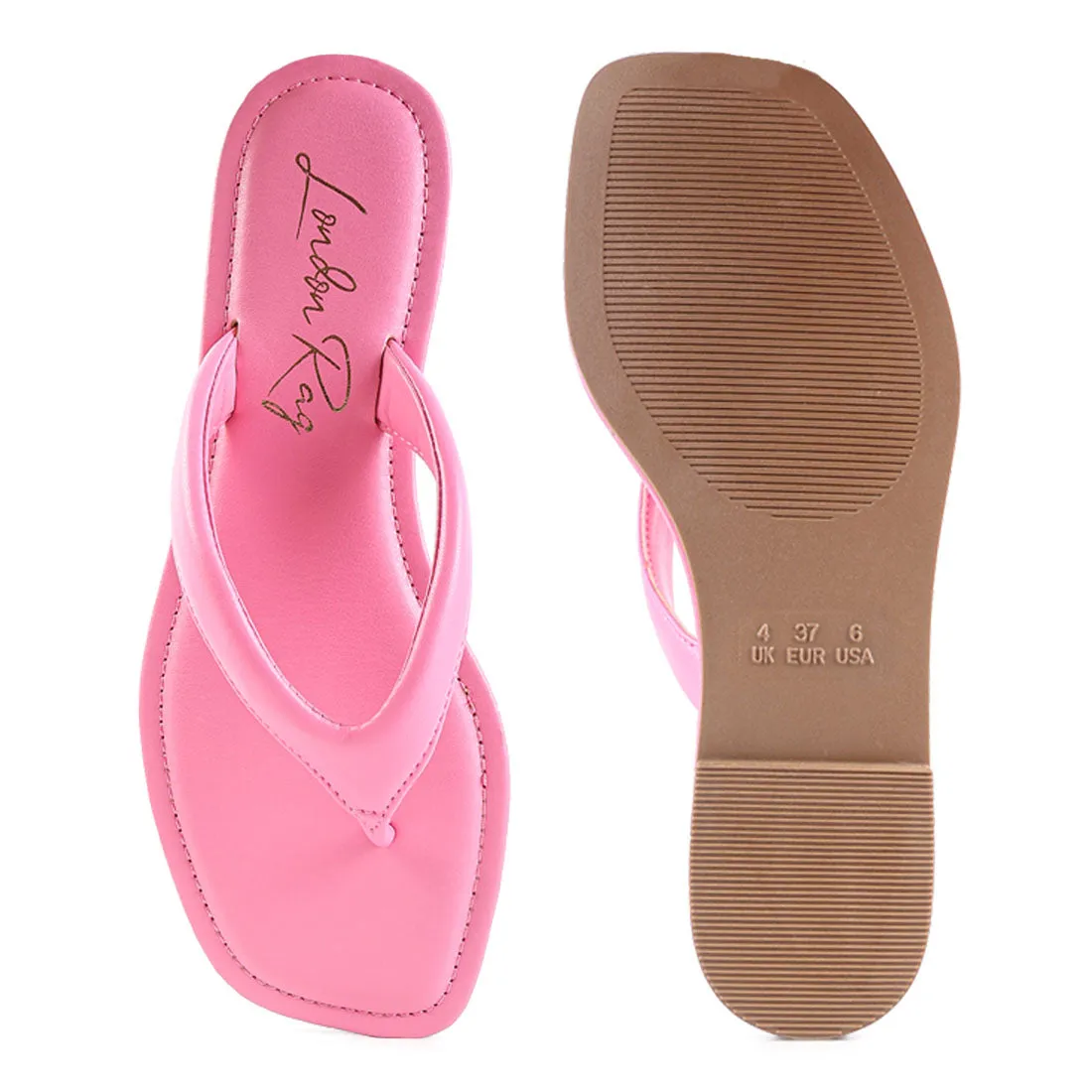 Pink Square Toe Thong Flats