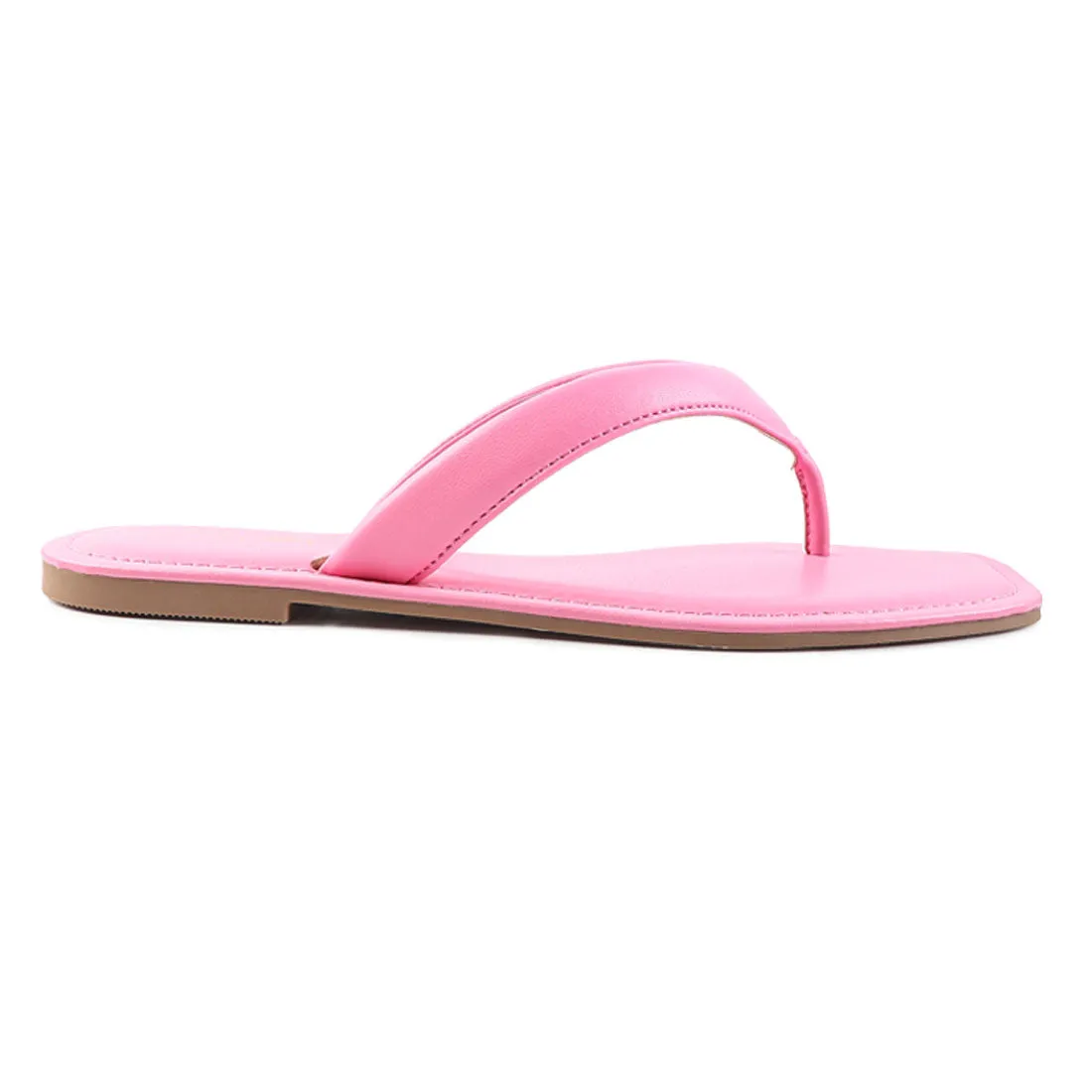 Pink Square Toe Thong Flats