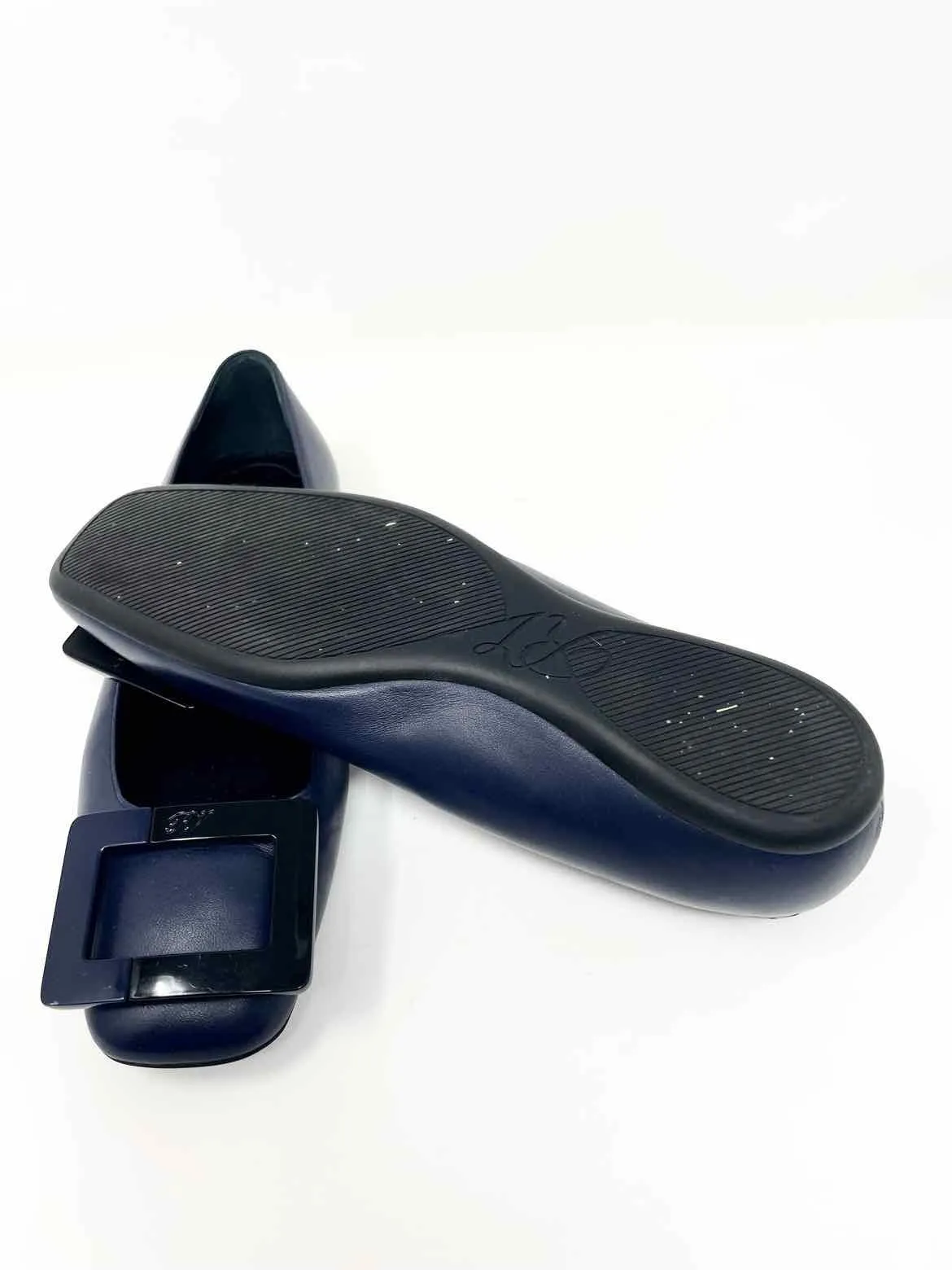 Roger Vivier Women's Navy Square toe Leather Buckle Italy Size 35/5 Flats