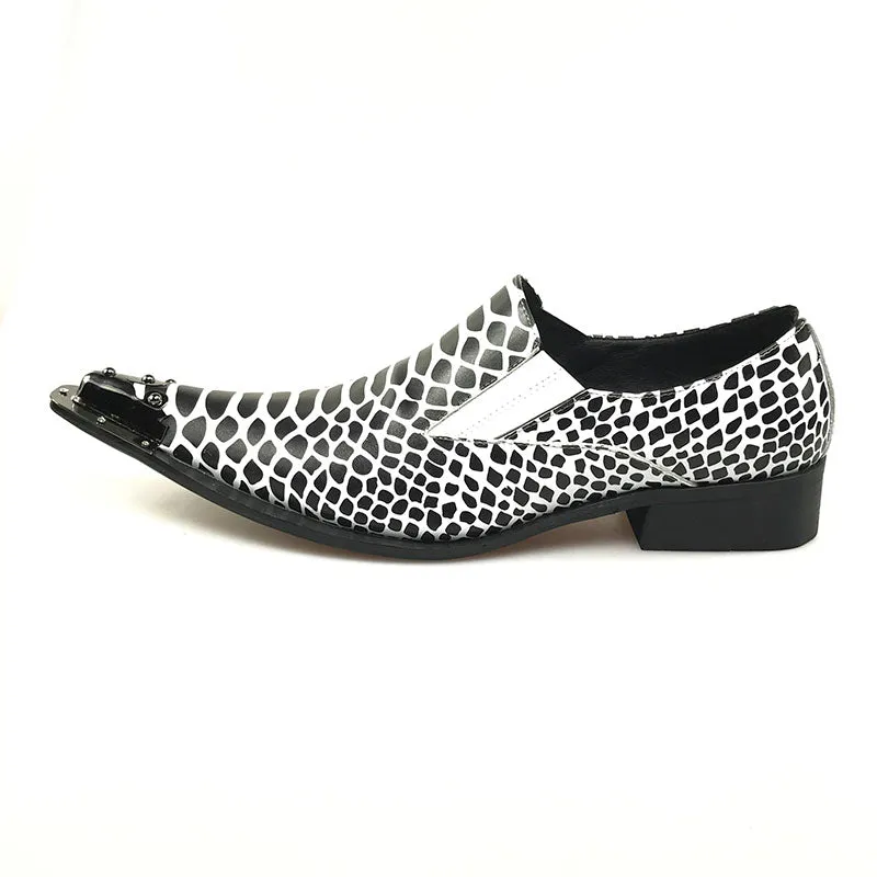 Snake Pattern Pointed Toe Men Loafer Shoe with Toe Metal Detail