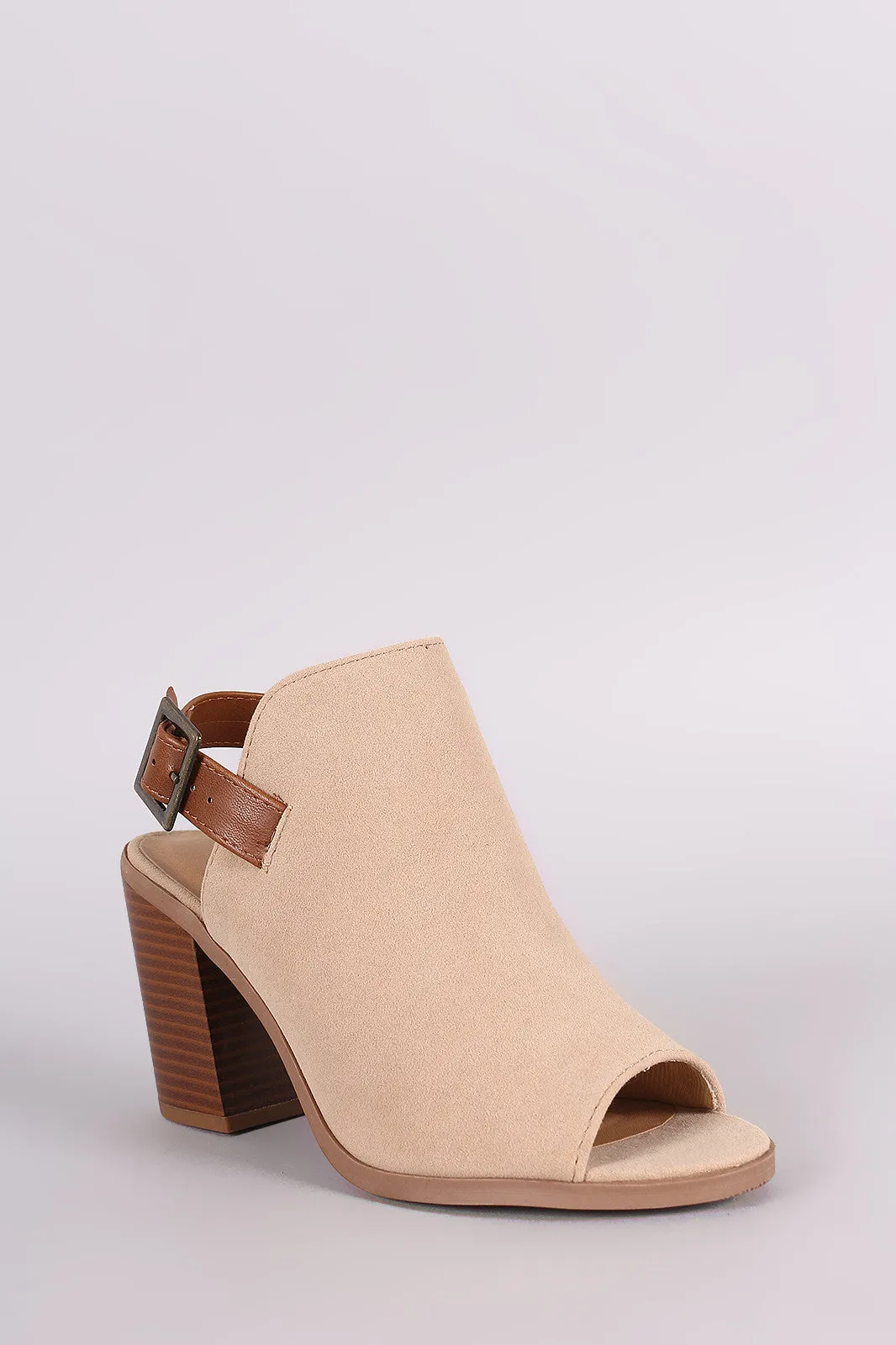 Suede Peep toe Slingback Chunky Mule Heel