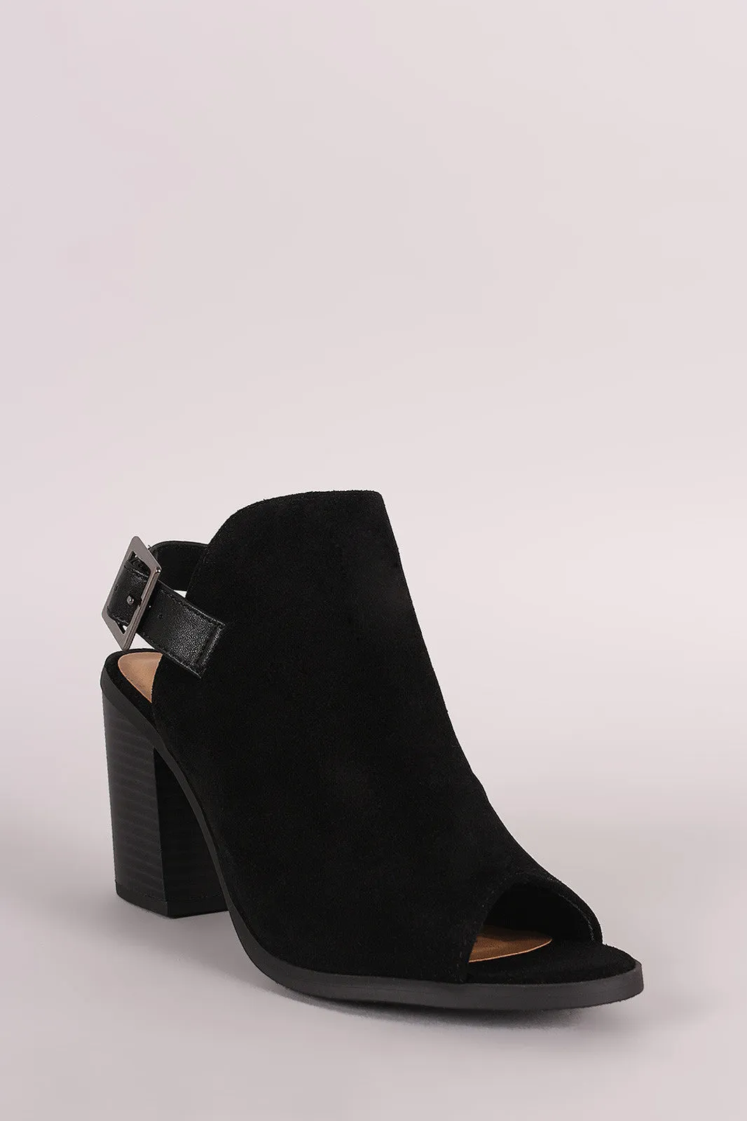 Suede Peep toe Slingback Chunky Mule Heel