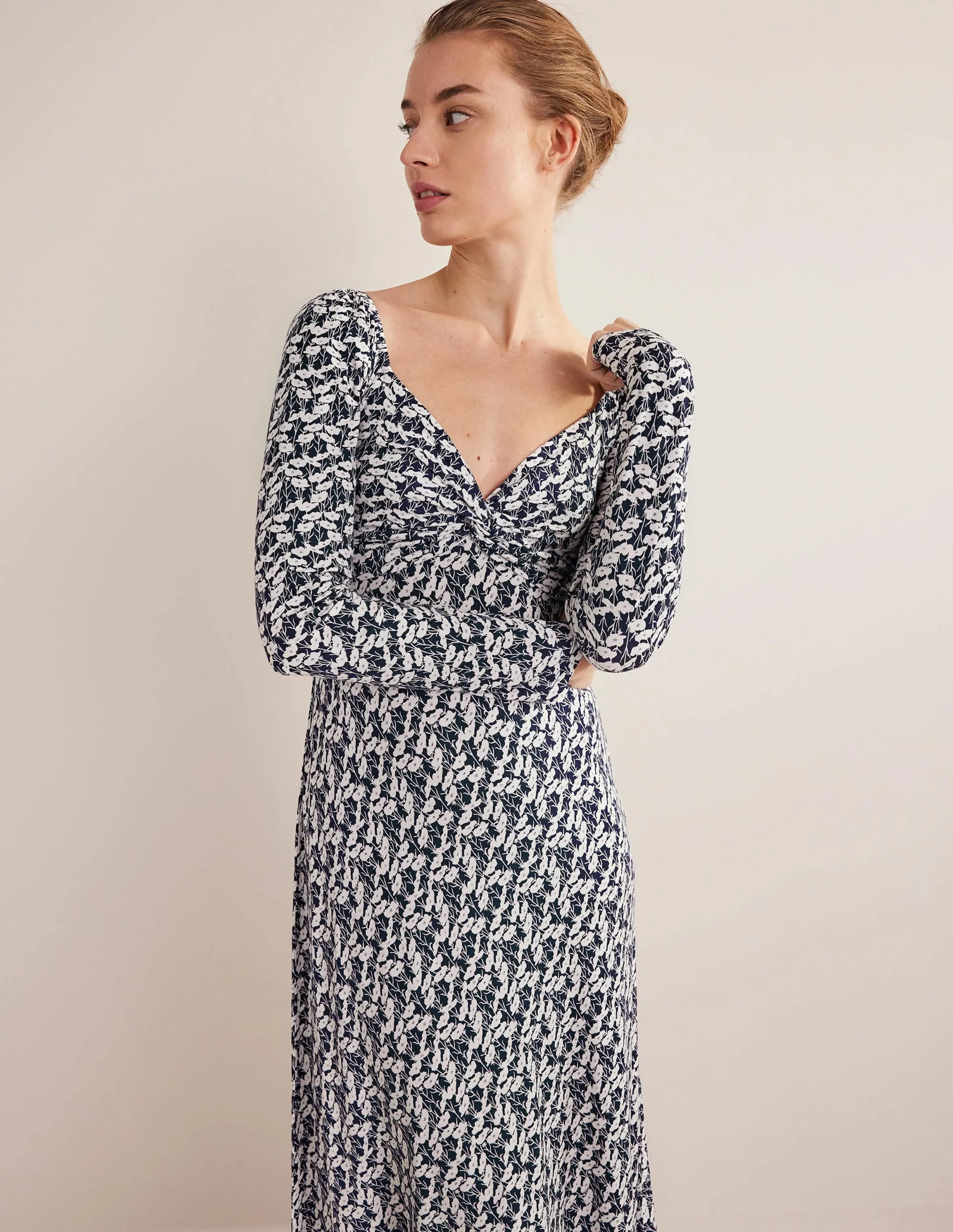 Sweetheart Jersey Midi Dress-French Navy, Poppy Vine