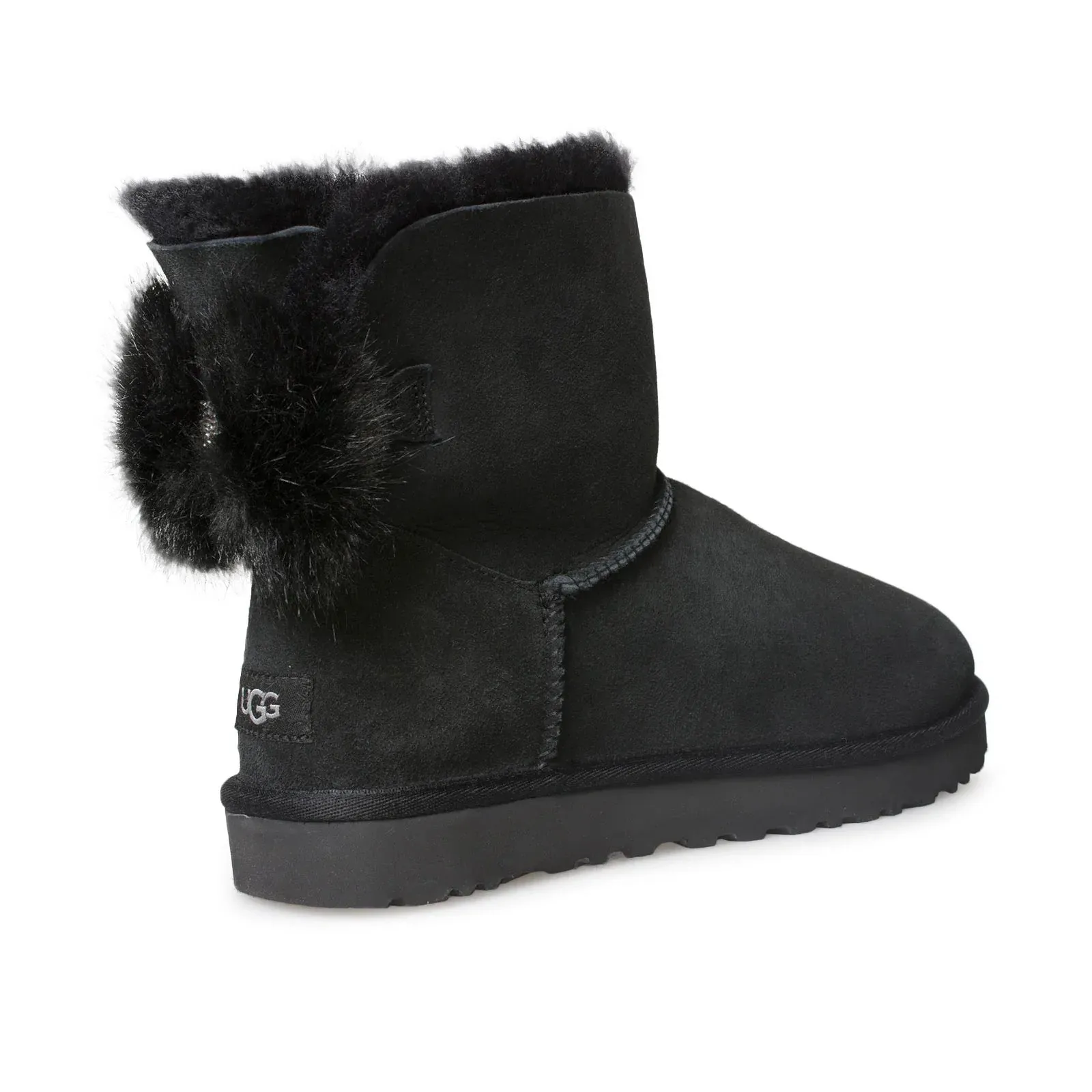 UGG Mini Puff Crystal Bow Black Boots - Women's