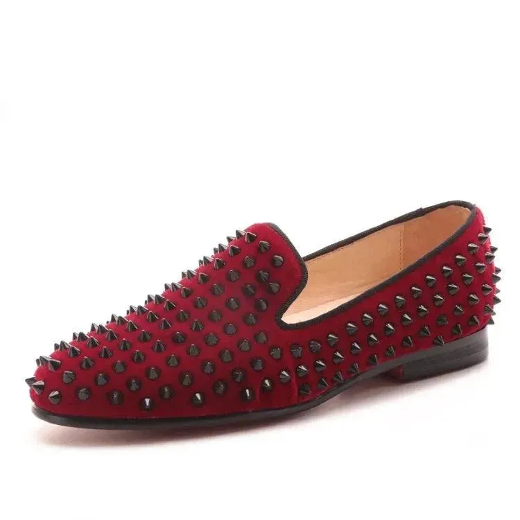 Velvet Women Loafers with Spikes