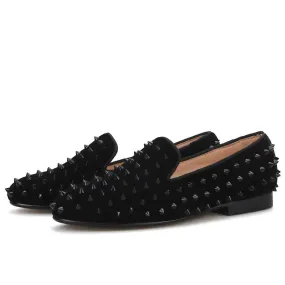 Velvet Women Loafers with Spikes