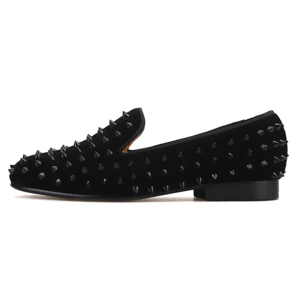 Velvet Women Loafers with Spikes