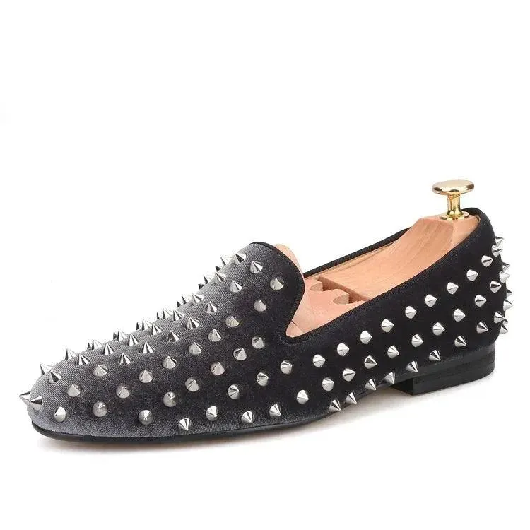 Velvet Women Loafers with Spikes