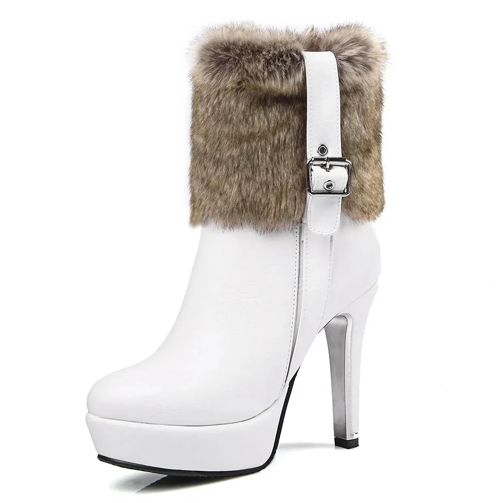 Women’s Fur Lined Christmas High Heel Platform Ankle Boots