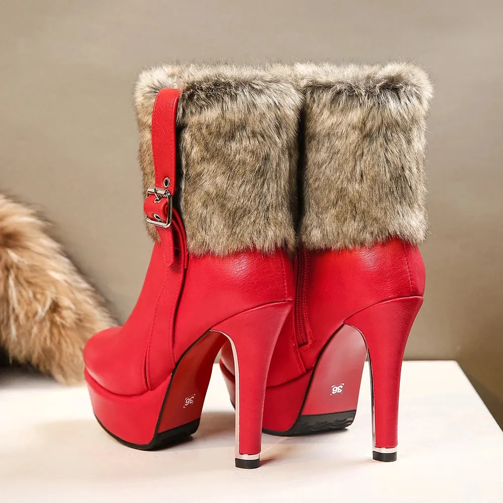 Women’s Fur Lined Christmas High Heel Platform Ankle Boots