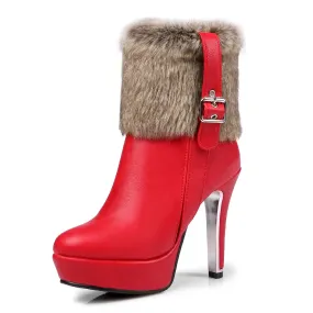 Women’s Fur Lined Christmas High Heel Platform Ankle Boots