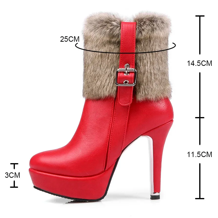 Women’s Fur Lined Christmas High Heel Platform Ankle Boots