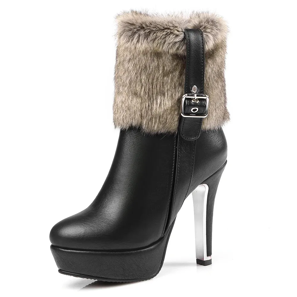 Women’s Fur Lined Christmas High Heel Platform Ankle Boots