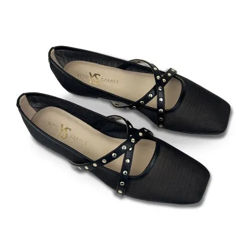 Yosi Samra Chloe Ballet Flat in Black Mesh